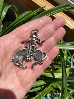 Articulating Rodeo Cowboy Bucking Bronco Horse Western Pendant Silver Tone Vtg